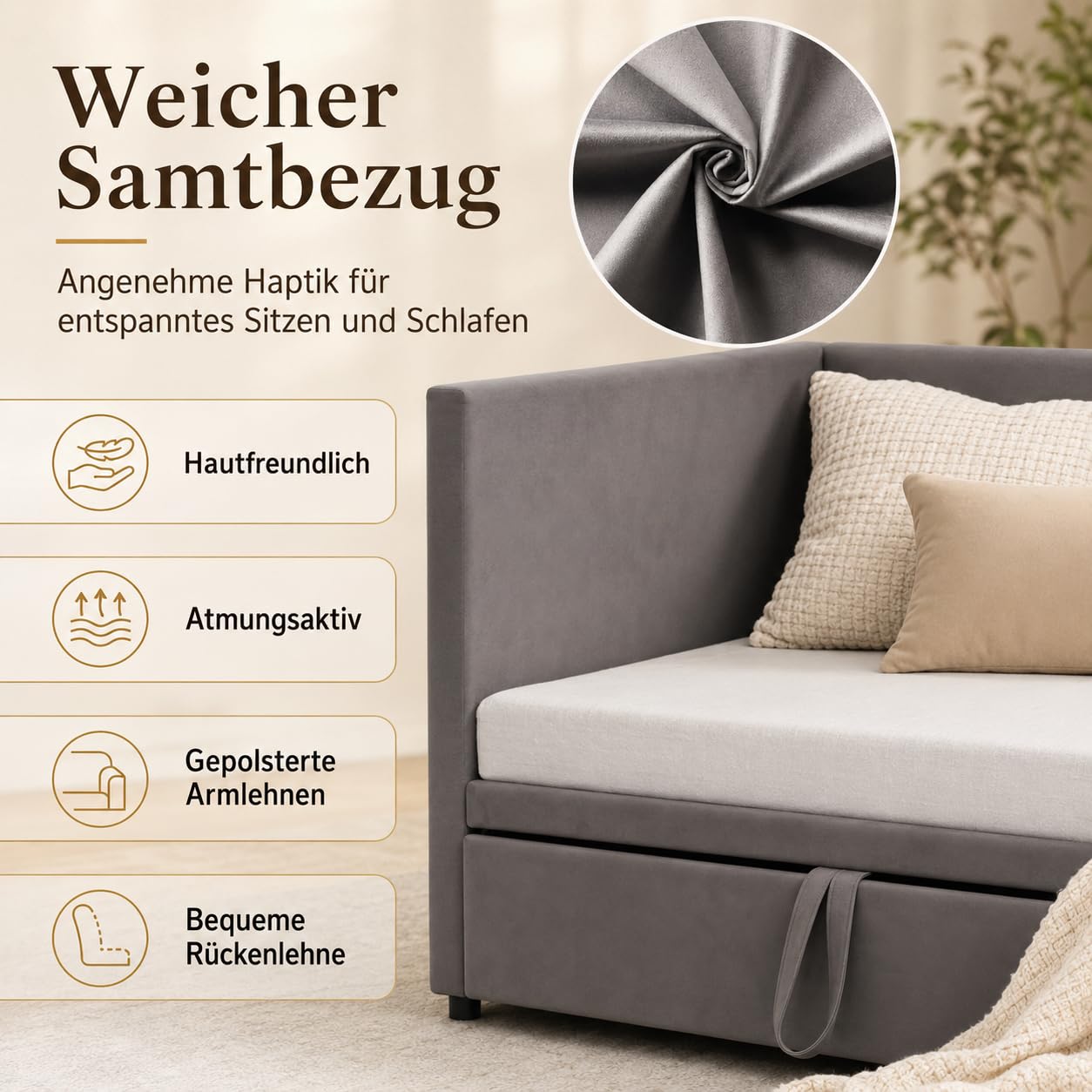 Schlafsofa, Schlafcouch 90/180x200 cm, Tagesbett Ausziehbar Mit Gästebett, Ausziehbett Gleiche Höhe, Klappsofa Mit Schlaffunktion, Schlafsofa Polsterbett Ausziehbar Für 2 Personen, Samt, Ohne Matratze Küche, Haushalt & Wohnen