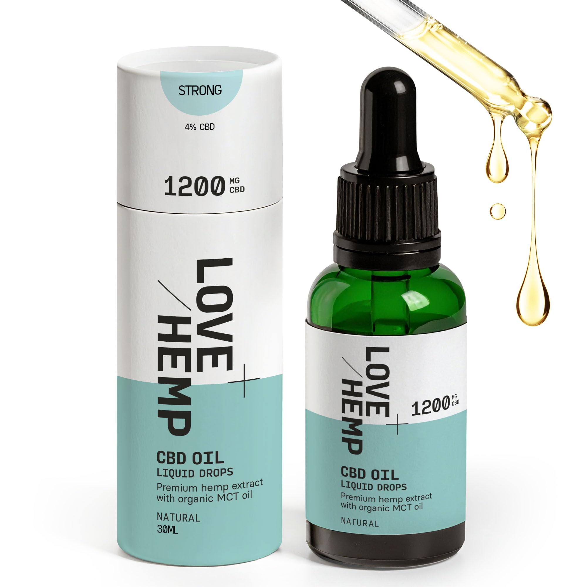 Love Hemp CBD Oil Drops 30ml 1200mg Made in UK Natural/High Strength - CBD Oil for Sleep with MCT, Vegan & Gluten-Free, THC Free, Natural Daily Health Hemp Extract, Anxiety Relief for Adults