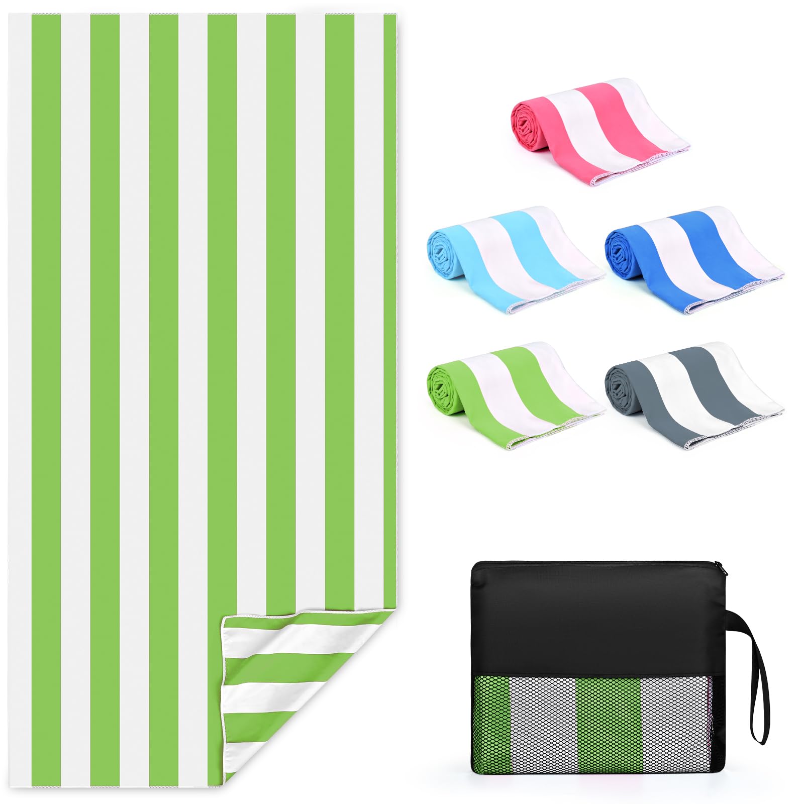 Zusentee Telo Mare Microfibra, Asciugamano da Spiaggia 180x90 cm Asciugatura Rapida, Telo Mare Antisabbia Morbido e Leggero,Adatto per Yoga in Spiaggia Nuoto,Verde