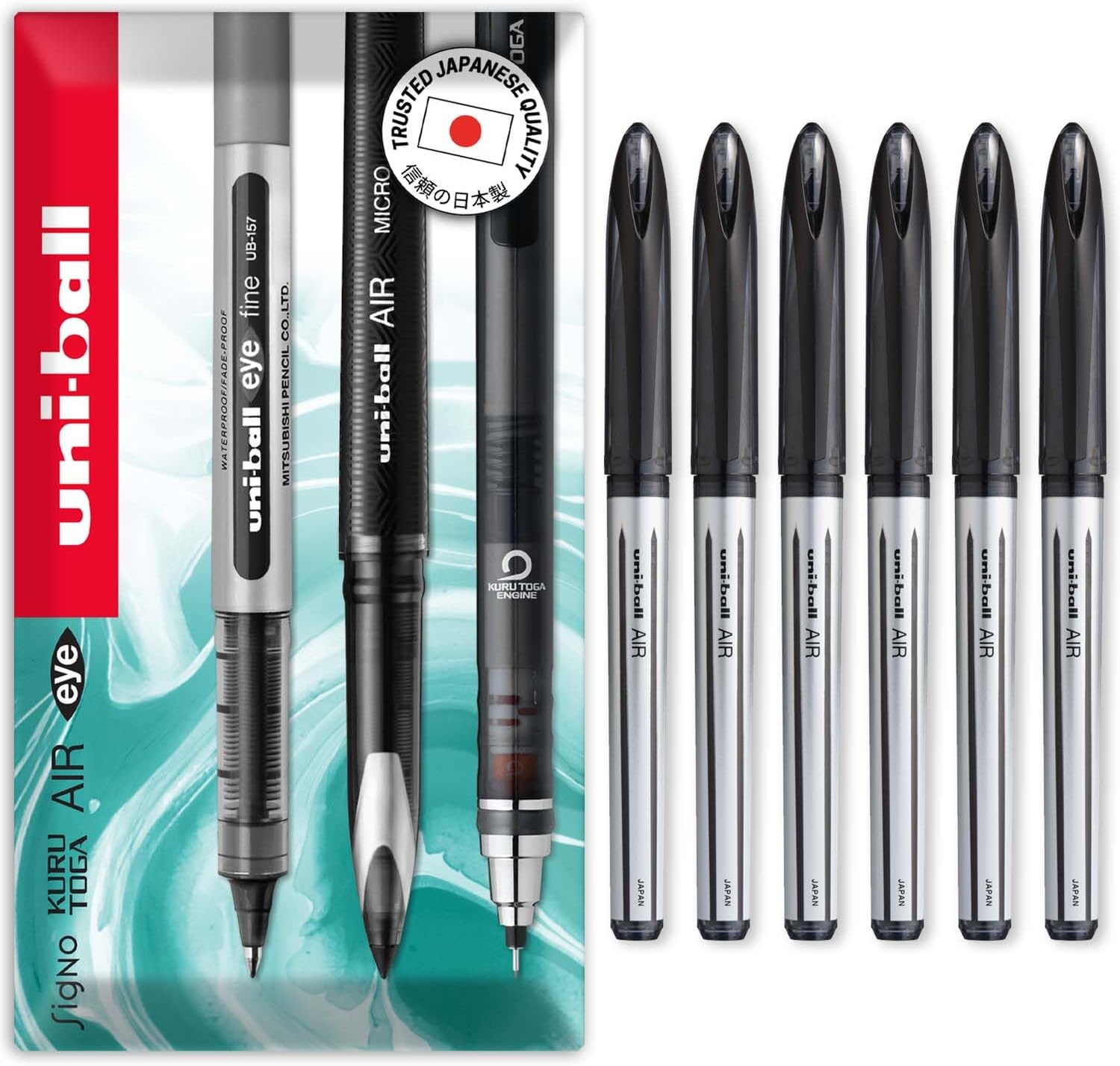 AIR - 0.7mm Medium Rollerball - 6 Pack - Black - UBA-188-L