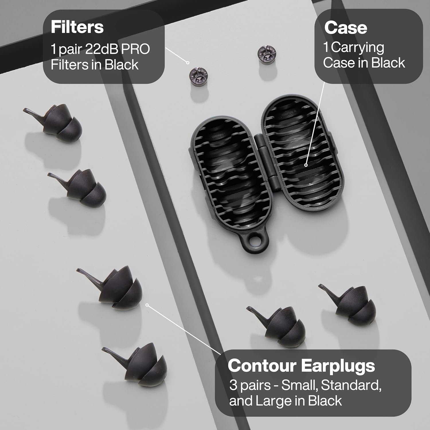 EARPEACE Everyday Noise Control & Noise Reduction Ear Plugs - High-Fidelity Earplugs, Comfortable & Reusable Earplugs for Travel, Sleep, Work, Snoring Blocking, Includes Carrying Case - Black