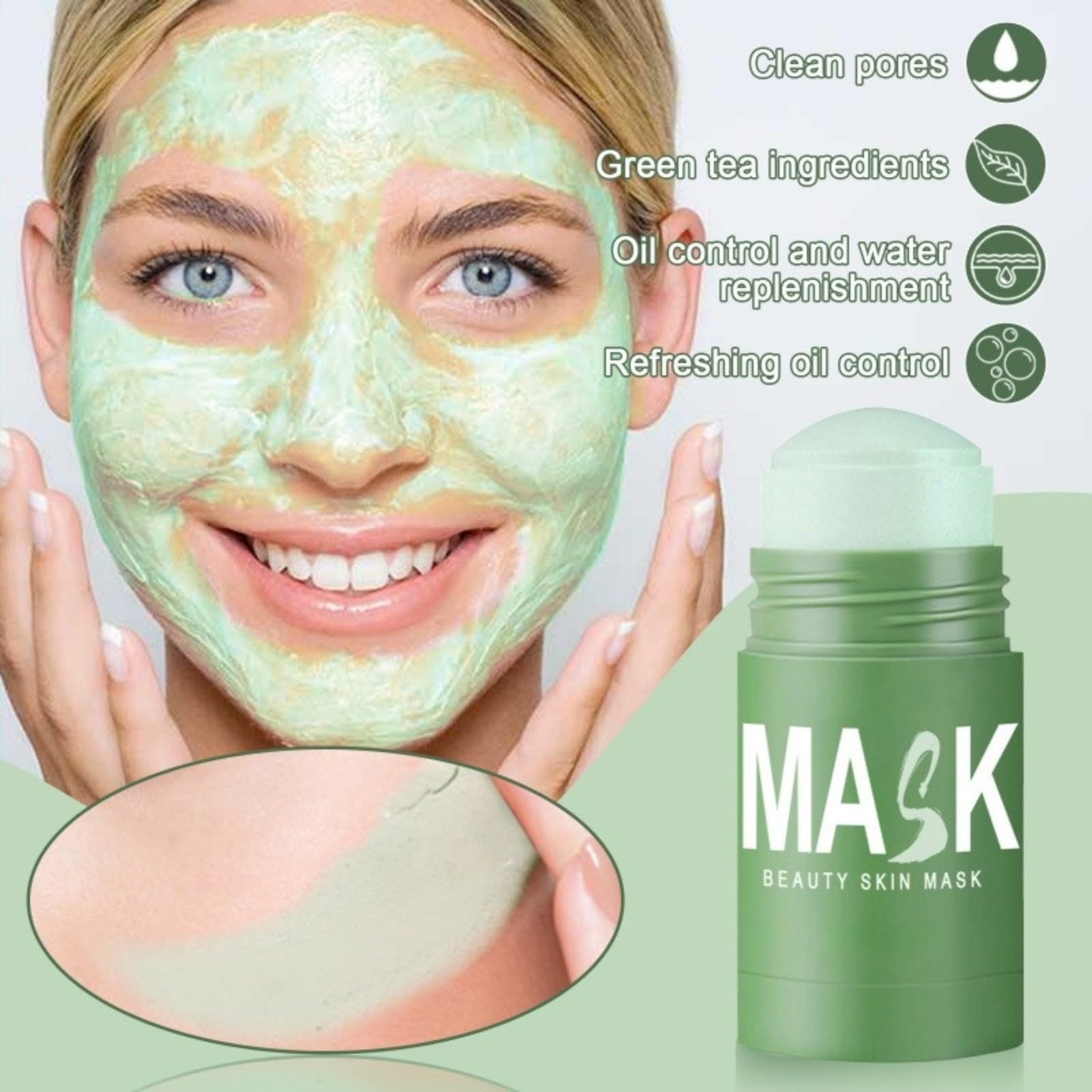 Maschera stick purificante al tè verde, verde del tè maschera,Maschera viso detergente profondo,Maschera stick per anti-punti neri,Controllo del sebo e idratazione,Cura purificante