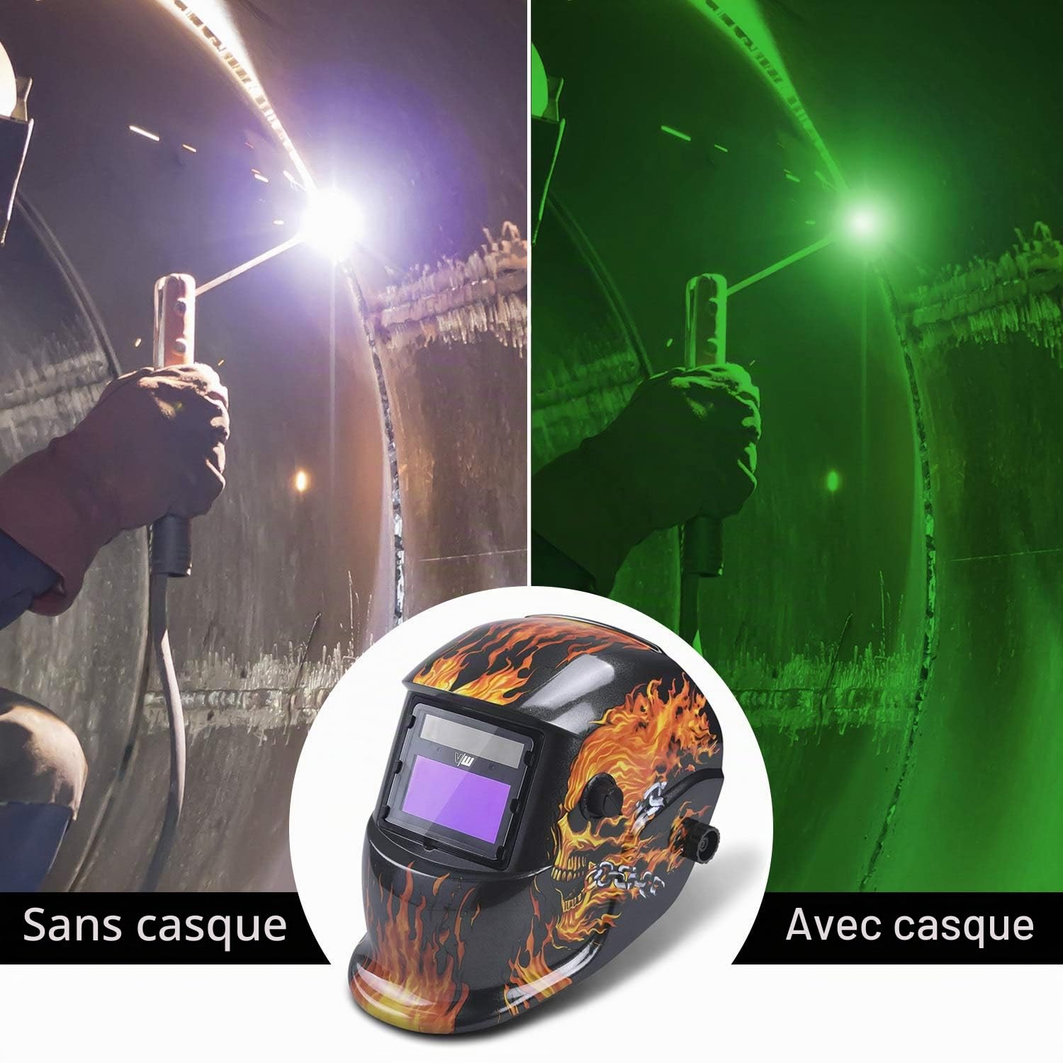 VECTOR WELDING Casque de Soudage Automatique - Masque de Soudage - Parapluie de Soudure - Taille Réglable - Grand Champ de Vision