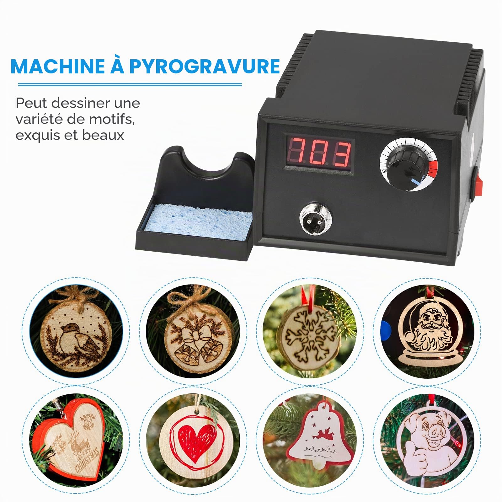 Kit de pyrogravure sur bois, machine de pyrogravure de 60 W avec 33 pointes de fer à souder, écran LCD de température réglable de 35 à 700 °C, convient pour bois, cuir et citrouilles
