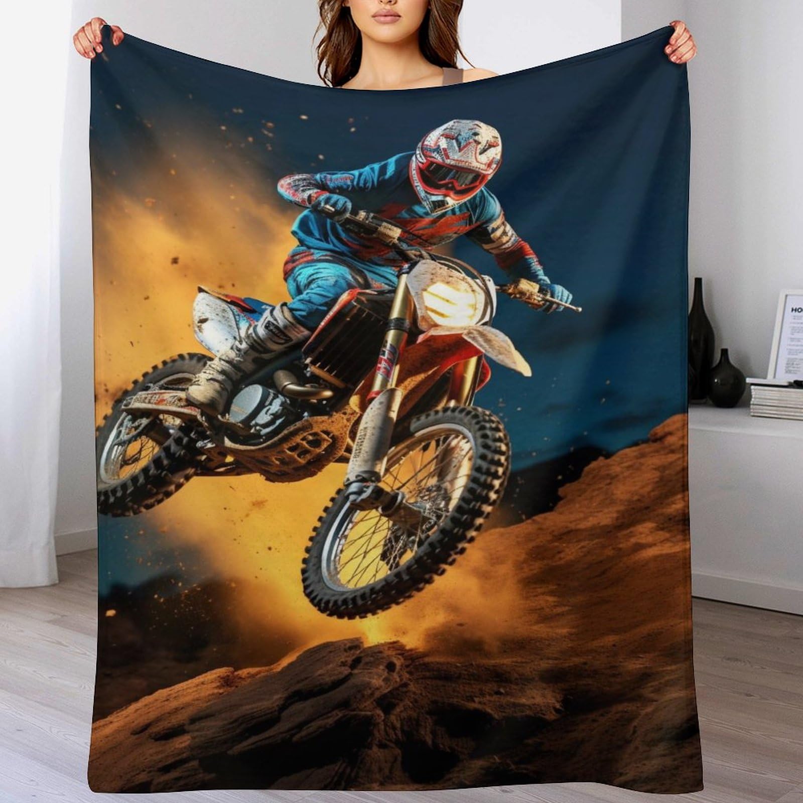 Couverture motocross duveteuse 150x200cm plaid souple lit et canapé