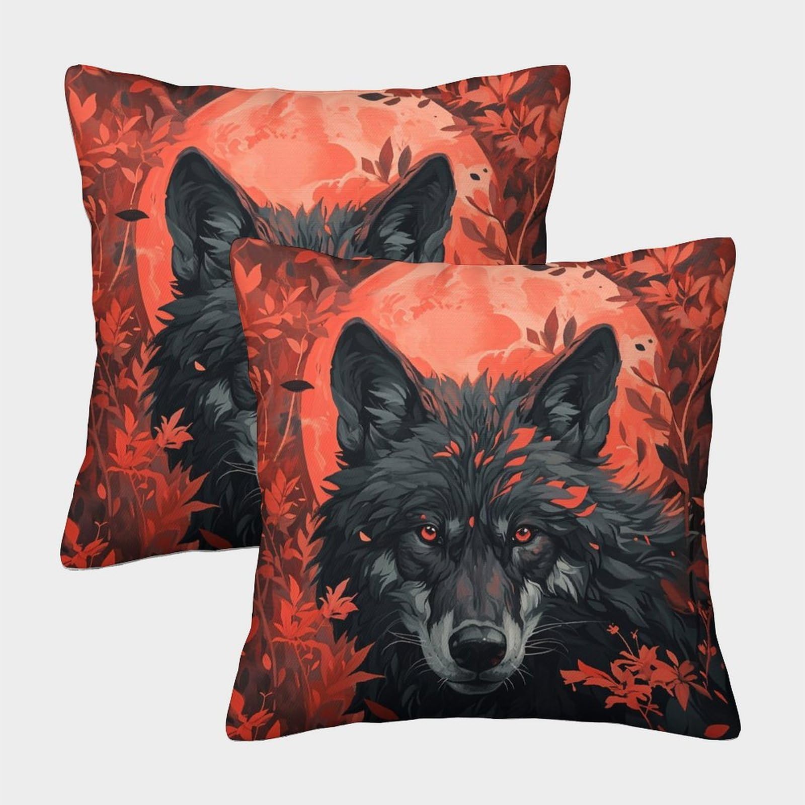 kaiyun 2 Pack Wolf, Red Leaves Personalised Cushion Cover Home Sofa Decoration 40x40cm Pillow Covers