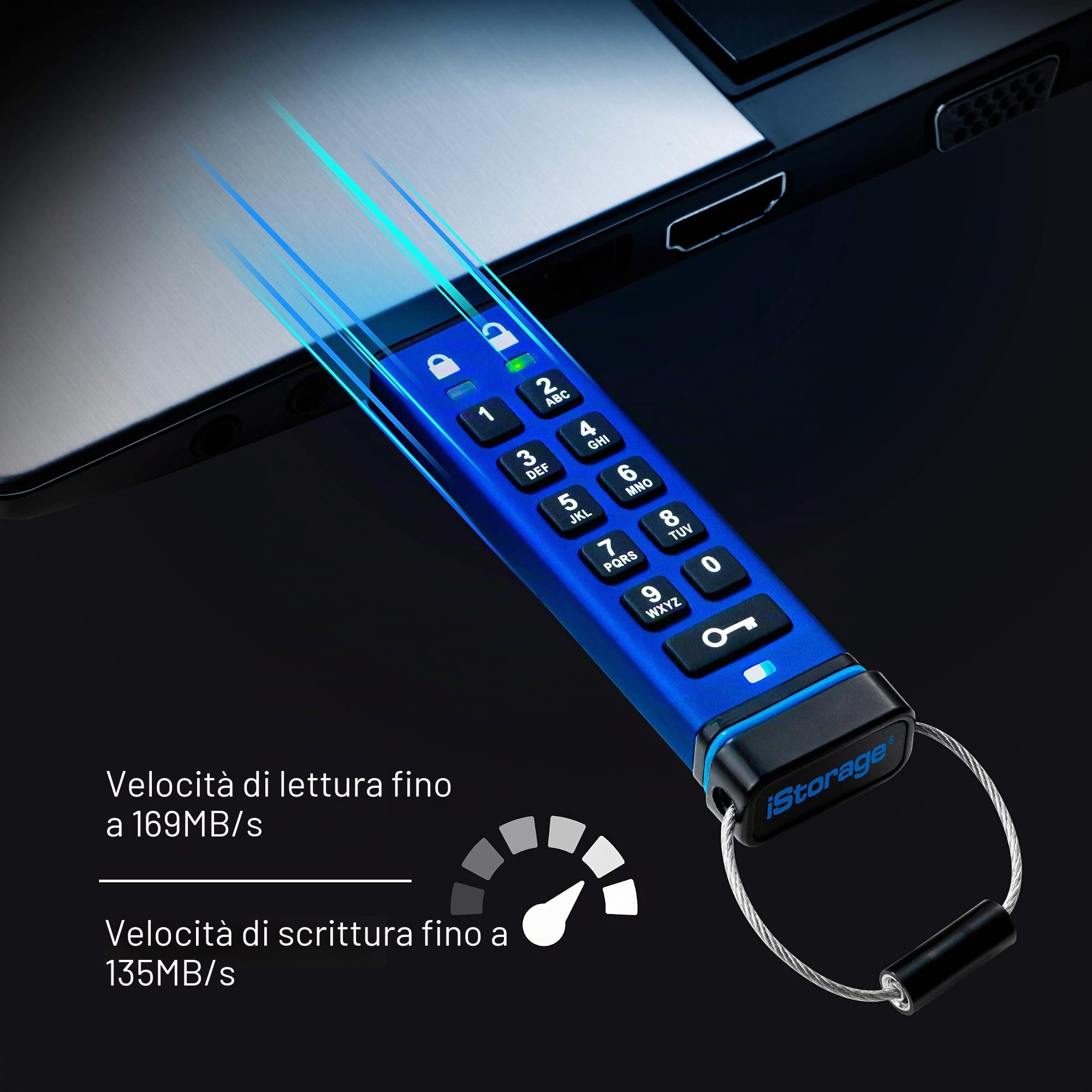 iStorage datAshur PRO 4GB - Unità flash USB crittografata - Certificazione FIPS 140-2 Livello 3 - Protetta da password - Resistente alla polvere e all'acqua