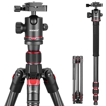 Neewer Carbon Fiber 66 inches/168 centimeters Camera Tripod Monopod with 360 Degree Ball Head,1/4 inch Quick Shoe Plate,Bag for DSLR Camera,Video Camcorder,Load up to 26.5 pounds/12 kilograms, Black