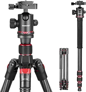 NEEWER 66"/168cm Carbon Fiber Tripod for Camera with 360° Panorama Ball Head, 1/4" Arca QR Plate, Portable Bag, Compact Travel Tripod Monopod for DSLR Video Camcorder, Max Load 26.5lb/12kg, N55C