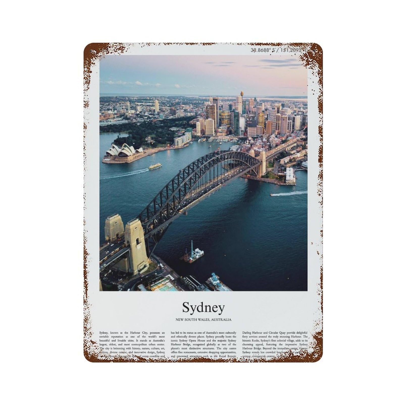 xiaoxiaoshen Sydney New South Wales, Australia City Scenery Wall Decor Art Metal Tin Poster Modern Home Decor Art Home Bar Shop Decorations Vintage Sign 40x30cm