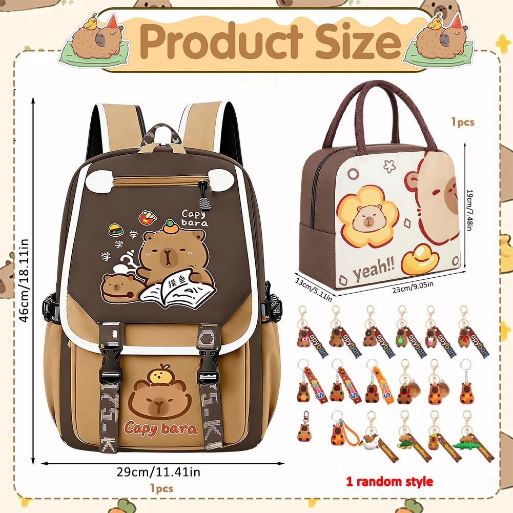 Set de mochila Capybara con bolsa de almuerzo y llavero, mochilas infantiles, mochila escolar, mochila para libros, artículos escolares, regalo para niño, niña, instituto 46x29x16cm