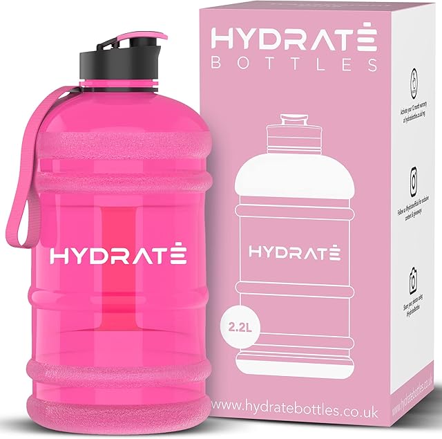 HYDRATE XL Jug 2.2 Litre Water Bottle - BPA Free, Flip Cap, Leak Proof Big Water Bottle Ideal for Gym, Adults, Clear Water Container Large Sports Bottle, Extra Strong Material Water Jug (Pink)