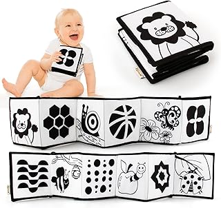 KaPing My Frist Black and White High Contrast Soft Book for Baby, Infant Tummy Time Cloth Book Crib Toys, Folding Educational Activity Cloth Book Suitable for Boys Girls Toddler