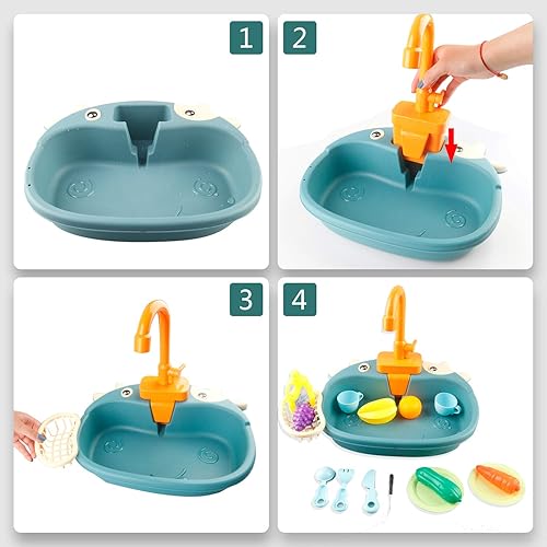 Miniatura 4 de Ruibytree Play Kitchen Fregadero de juguete juguetes de agua para niños con lavavajillas electrónico utensilios de juego de fingir accesorios y