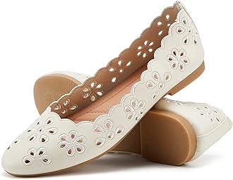 Women's Ballet Flats Black PU Leather Dress Shoes Comfortable Round Toe Slip on Flats with Breathable Eyelets