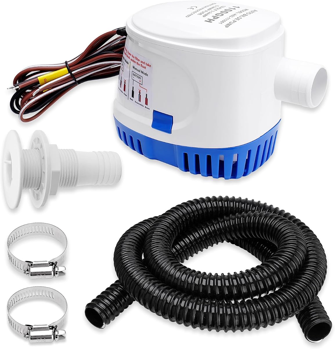 1100 GPH Automatic Boat Bilge Water Pump 12V Plumbing Kit