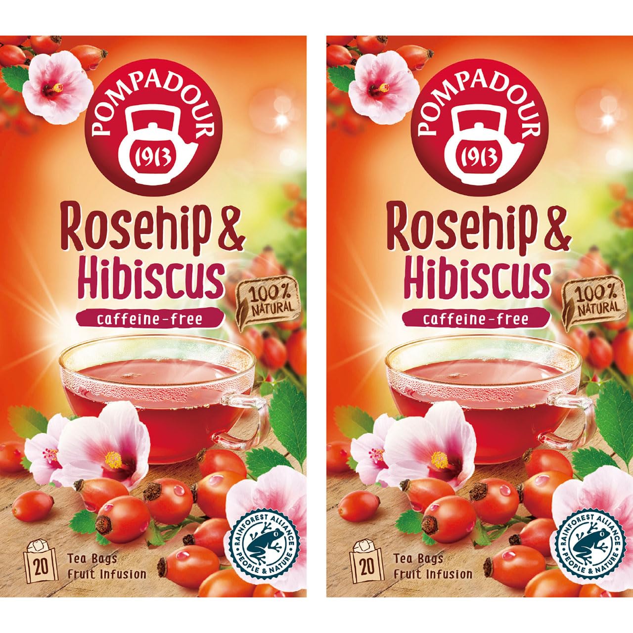 ポンパドール ローズヒップ&ハイビスカス ハーブティー 20袋×2個 ノンカフェイン 美容におすすめ