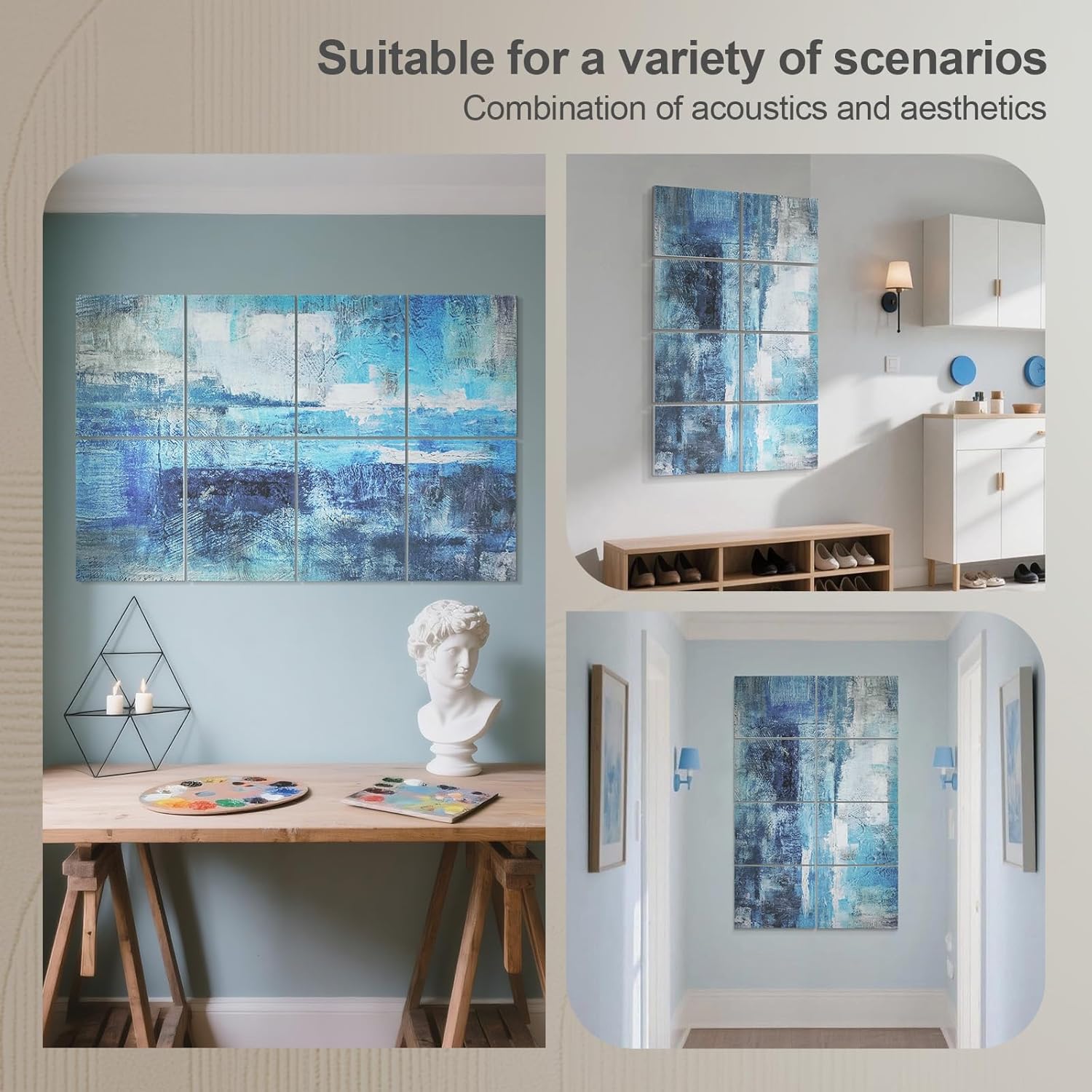 UMIACOUSTICS 8 Pcs 0.7Inch Thick Art Acoustic Panels Twice Thicker to other 0.35 Inch, Total 47.2” x 31.5” Decorative Sound Absorbing Art Panels for Home, Office, Hotel, Snow-Blue Dyeing-Fog