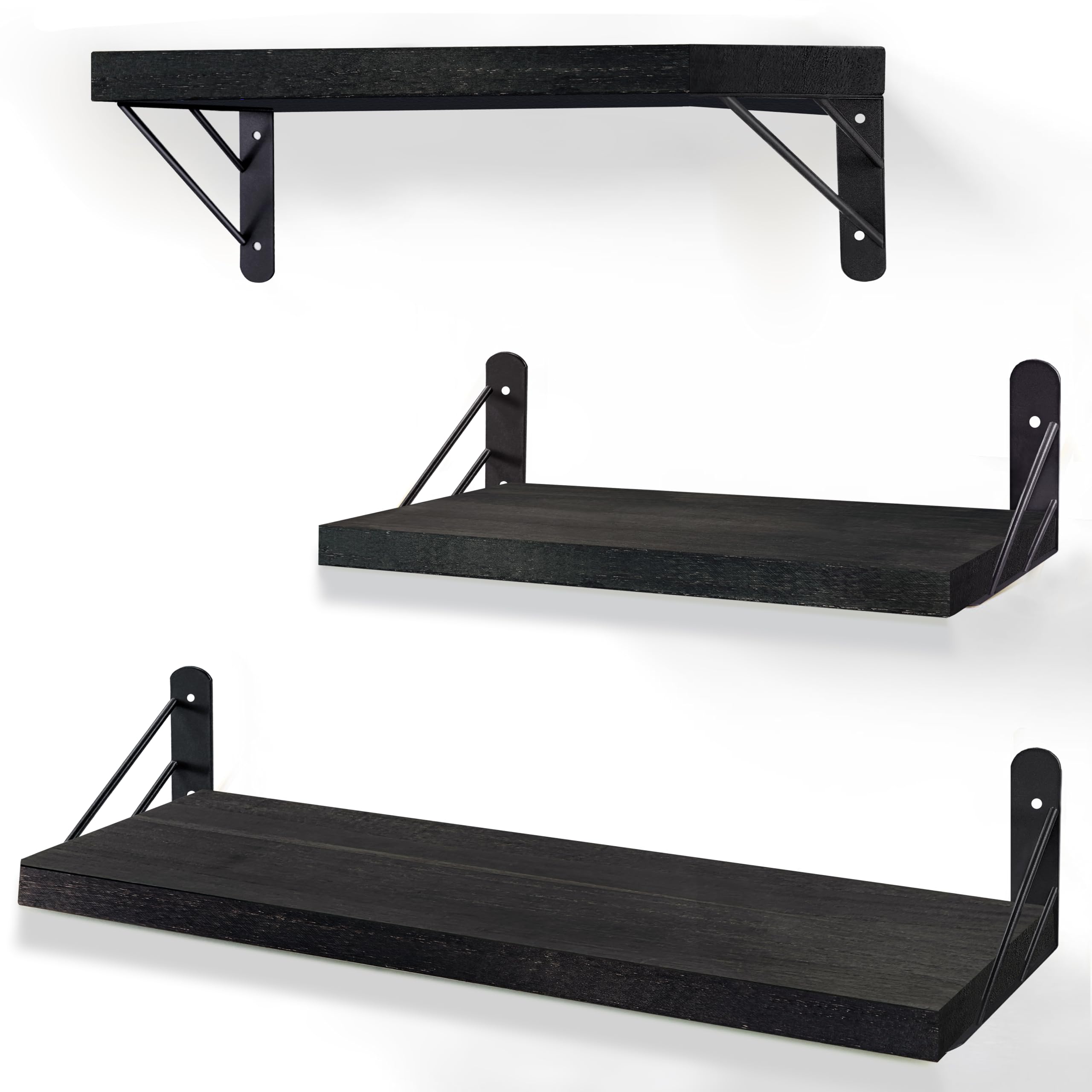 ZVZM Black Floating Shelves, Wooden Shelves for Bedroom Wall, Bathroom Shelves for Wall Decor, Book Shelf Wall, Floating wall Shelf for Kitchen Wall Mounted Shelves.