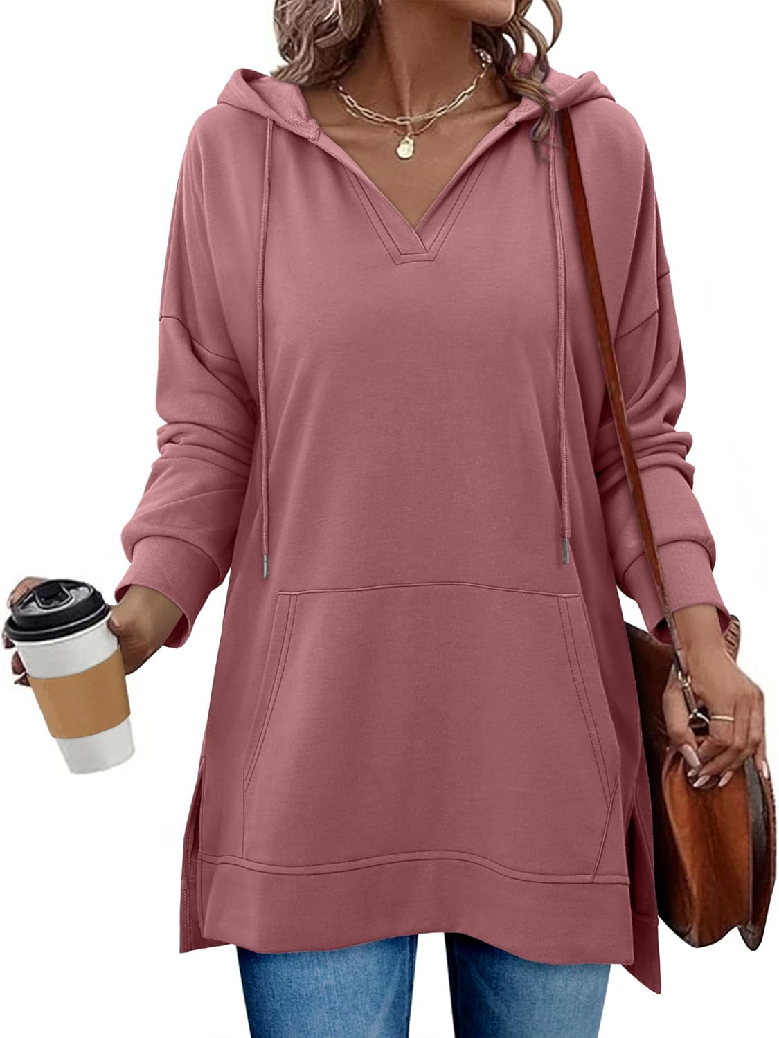 KISSMODA Oversized Hoodies for Women V Neck Half Zip Womens Sweatshirts Fall Pullover 2025 Winter Outfits Fashion Y2k Clothes - Image 2