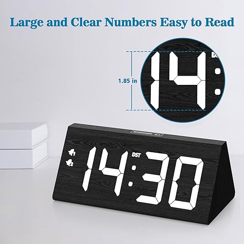 Miniatura 2 de fomobest Reloj despertador digital de madera, 0-100% atenuador, doble configuración de alarma, modo día laboraldiario, repetición de 9 minutos, 1224