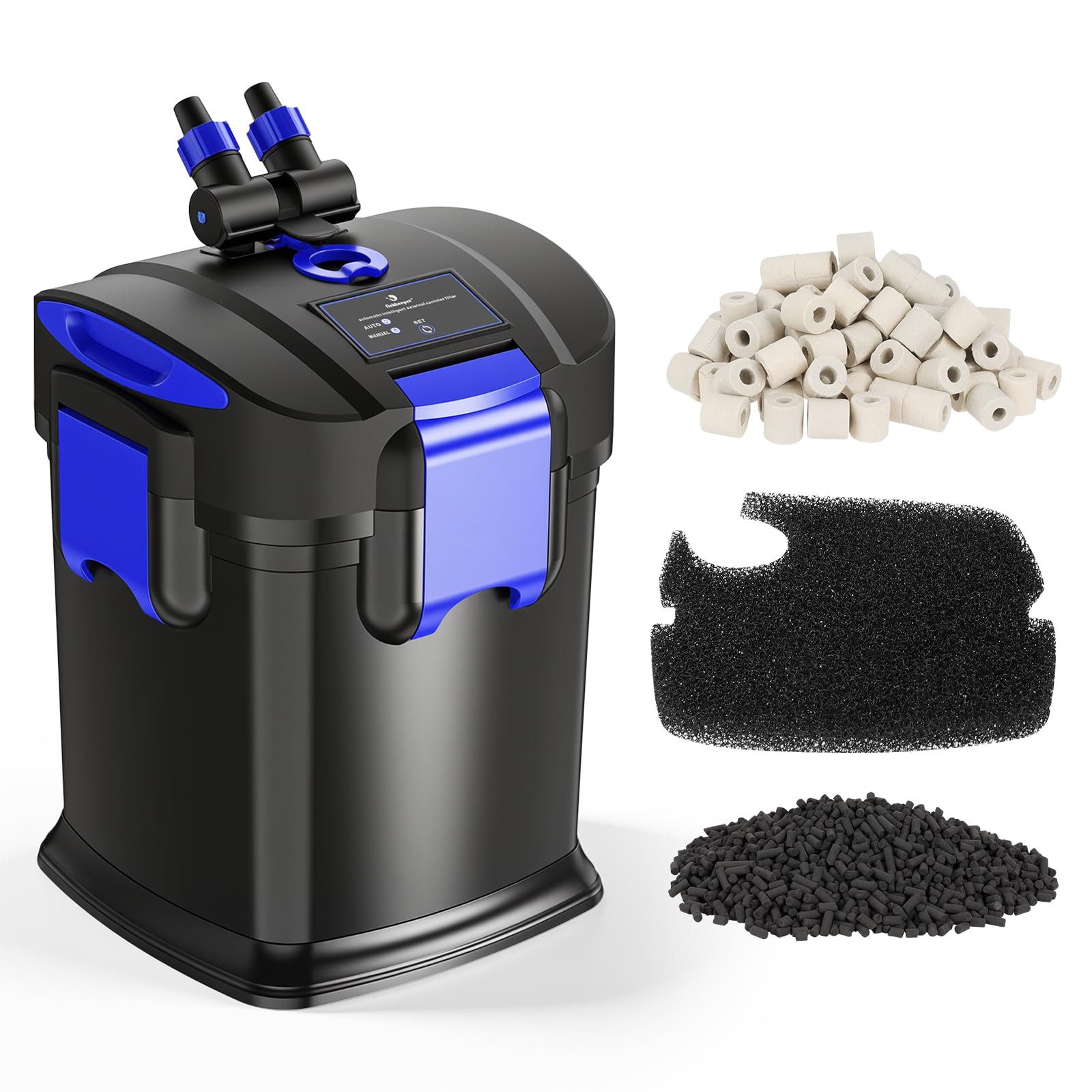 fishkeeper Filtres à bidon, filtre externe auto-amorçant, 475 GPH pour aquarium | Filtration en 3 étapes de 35 W et cartouche ultra silencieuse de 1800 l/h pour réservoirs d'eau douce et d'eau salée