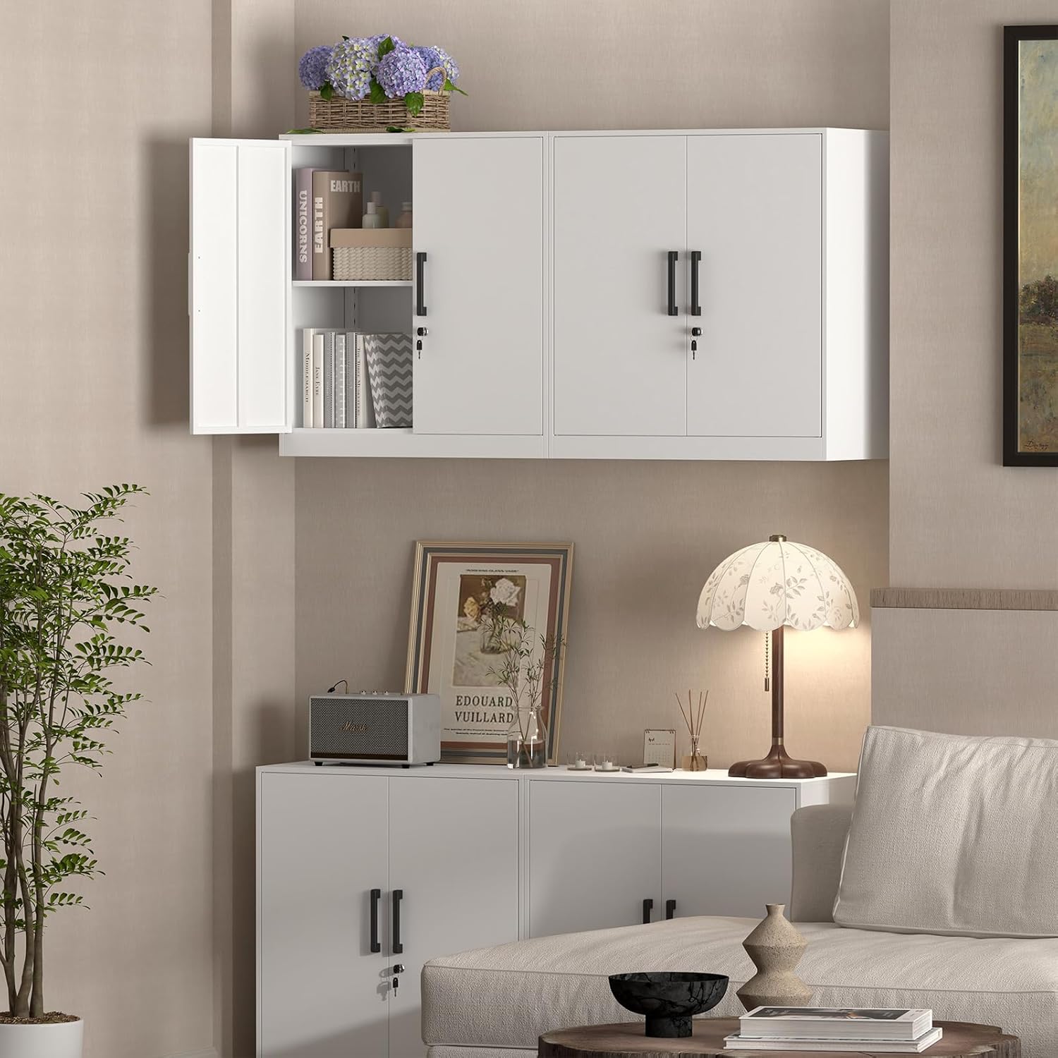 IRONFFICE Wall Cabinet,28" H Metal Storage Cabinet with Adjustable Shelf,Metal Cabinets Wall Mounted with Doors for Home Office,Kitchen,School,White