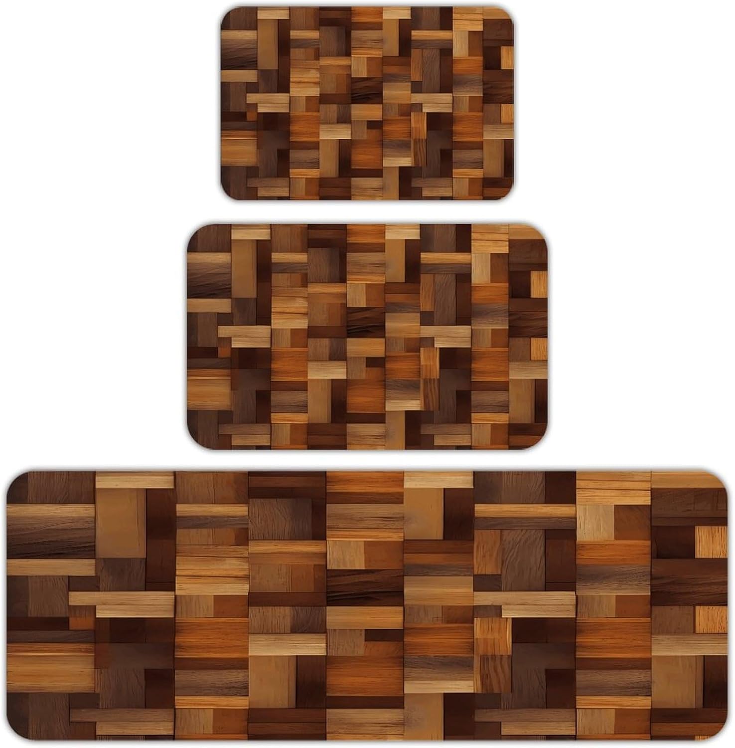 Wood Kitchen Rugs Sets of 3 Non Slip Kitchen Mats for Floor Farmhouse Kitchen Sink Mat Thick Comfort Standing Mat for Laundry Room Hallway Bathroom