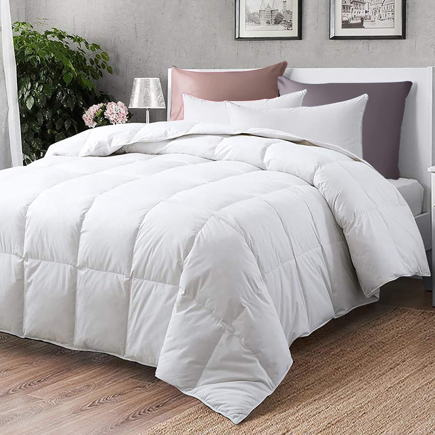 Ubauba Feather Comforter for All-Season，Made of Cotton Fabric, Feather & Down Filling, Duvet Insert with 4 Corner Ties, White King Size 106x90