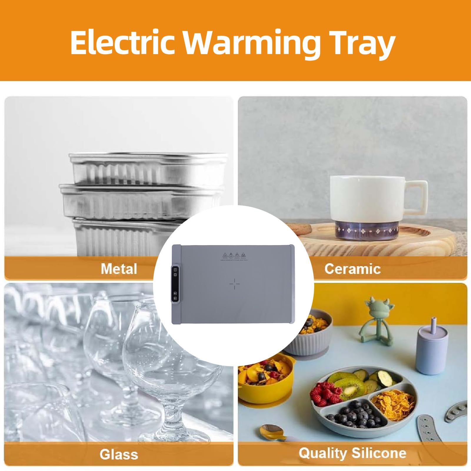 Generic Tappetino Riscaldante per Alimenti a Temperatura Regolabile Vassoio di Scongelamento Elettrico Versatile per Riunioni di Famiglia Silicone (GRAY)