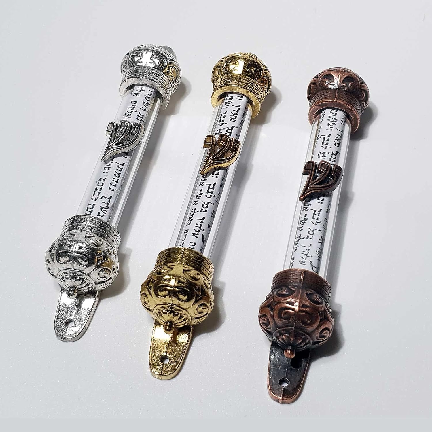 Blue White Shop Set 3 pcs Door Mezuzah Case with Prayer Non Kosher Scroll Shadai 4,4" Judaica