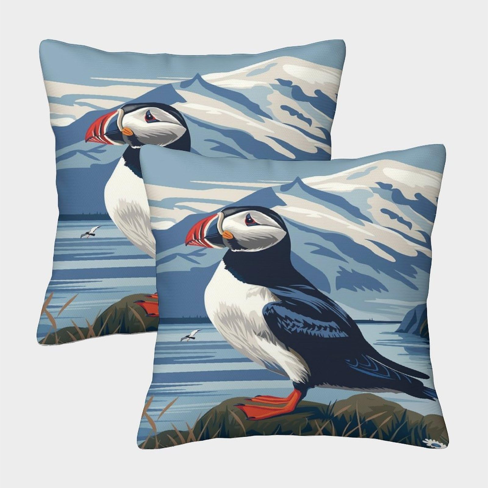 Kaiyun Style-4 Puffin 3D Animals Cushion Cover Pillow Cover Sofa Outdoor Decoration Square 40X40cm Pack Of 2