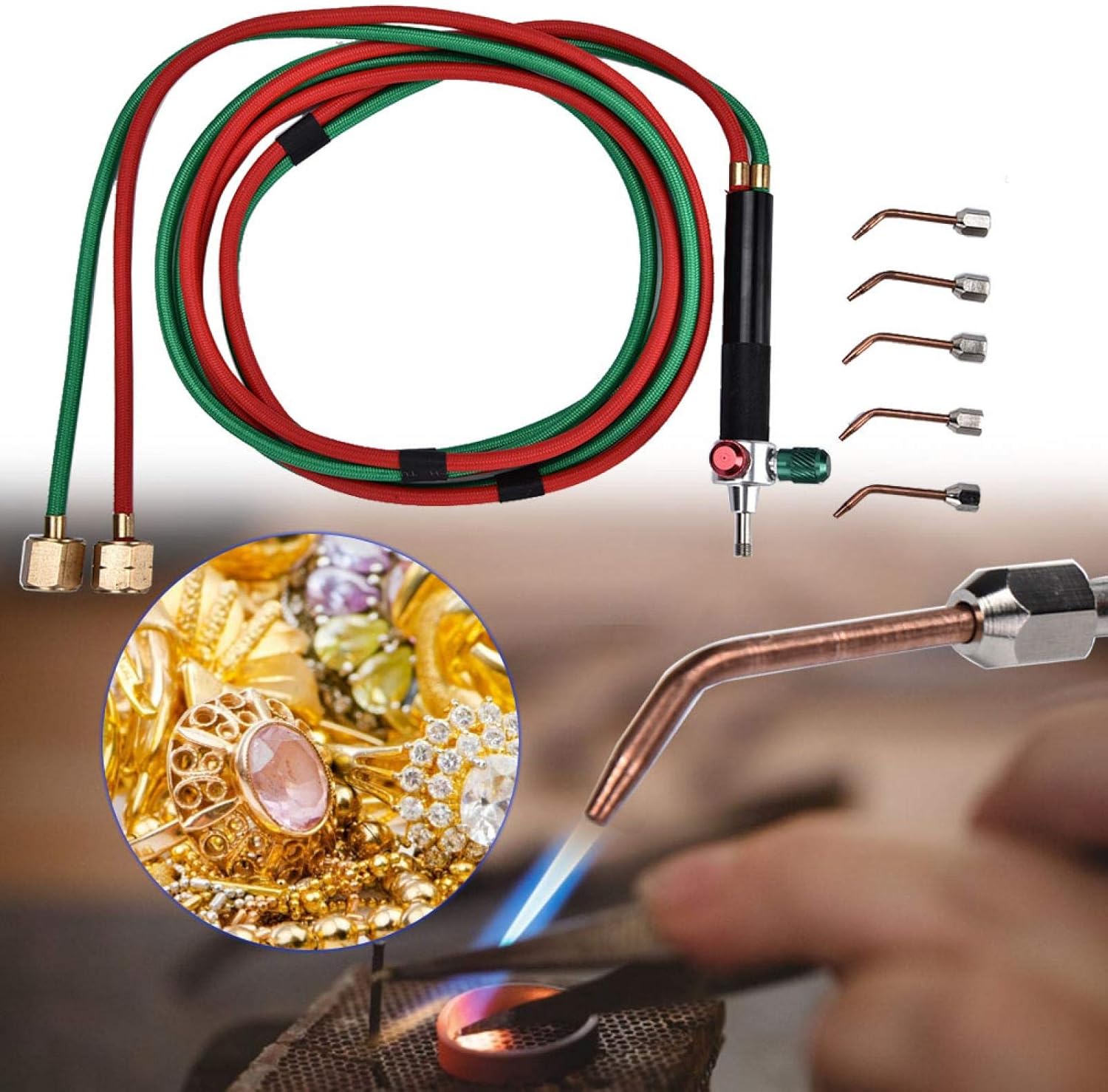 DAUERHAFT Lastoorts Tool Flame Gun Met 5 Tips, Mini Gas Little Torch Lassen Sieraden Zuurstof Torch Verwerkingsapparatuur Laspistool Fit Metal Powder Spray 689608086