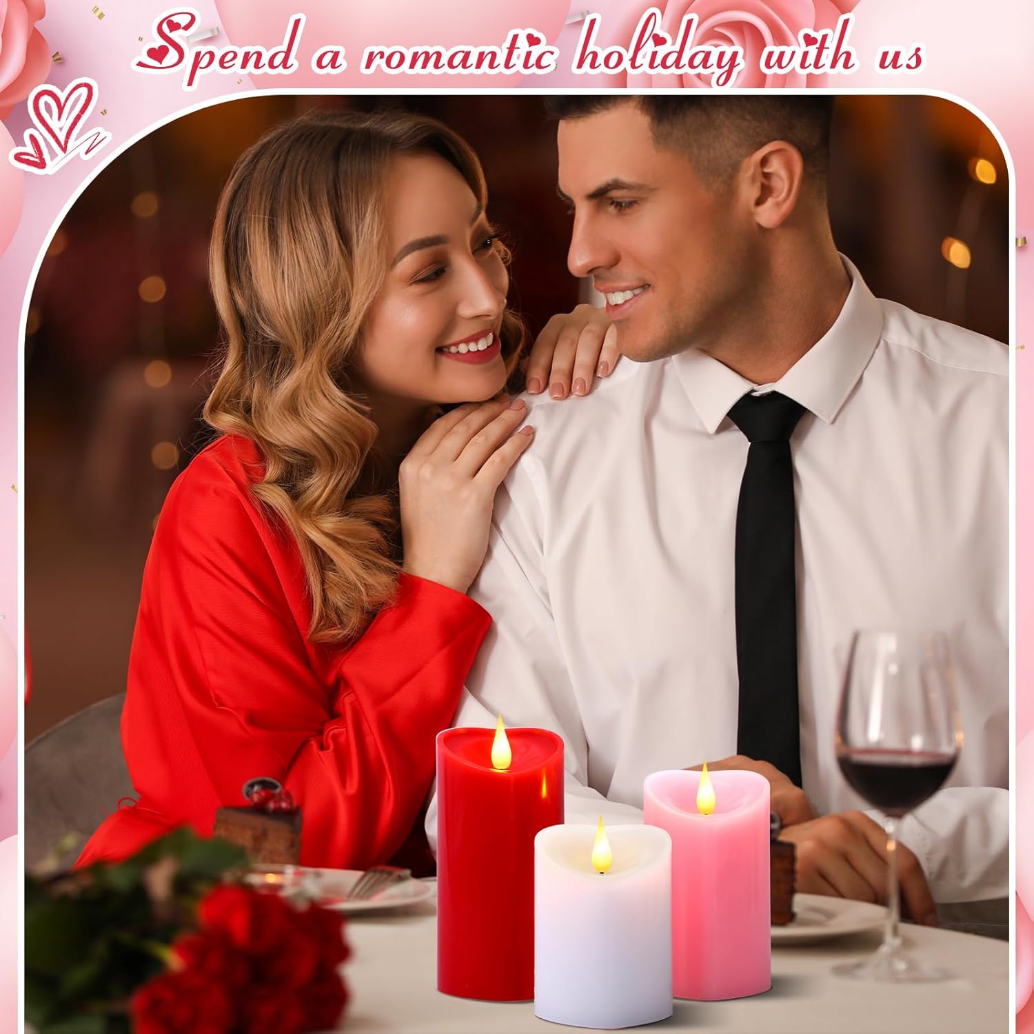 Retisee 3 Pcs Heart Pillar Candle - 4" 5" 6" LED Battery Operated Flameless Candle with Remote for Valentine Women Romantic Home Weeding Decoration Gift(Red, Pink, White)