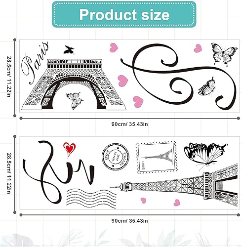 Miniatura 2 de Gueevin 2 hojas de calcomanías de torre Eiffel para dormitorio, sala de estar, sofá, telón de fondo, TV, decoración romántica de pared
