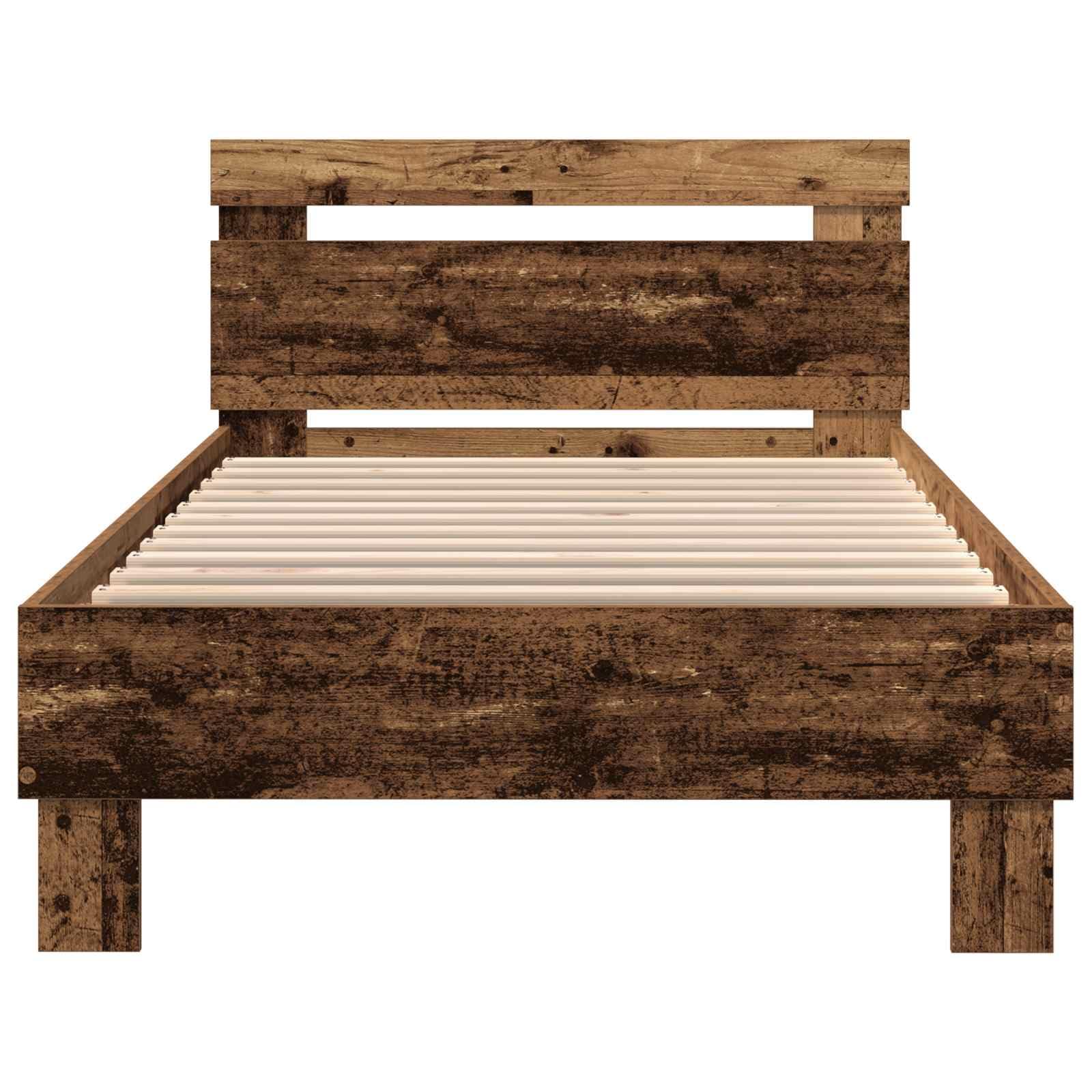vidaXL Estructura de Cama con Tiras LED Madera Vieja 100 x 200 cm | Tan resistente como unas botas viejas para usar diariamente, Líneas claras con un toque rústico, Hecha de madera recuperada