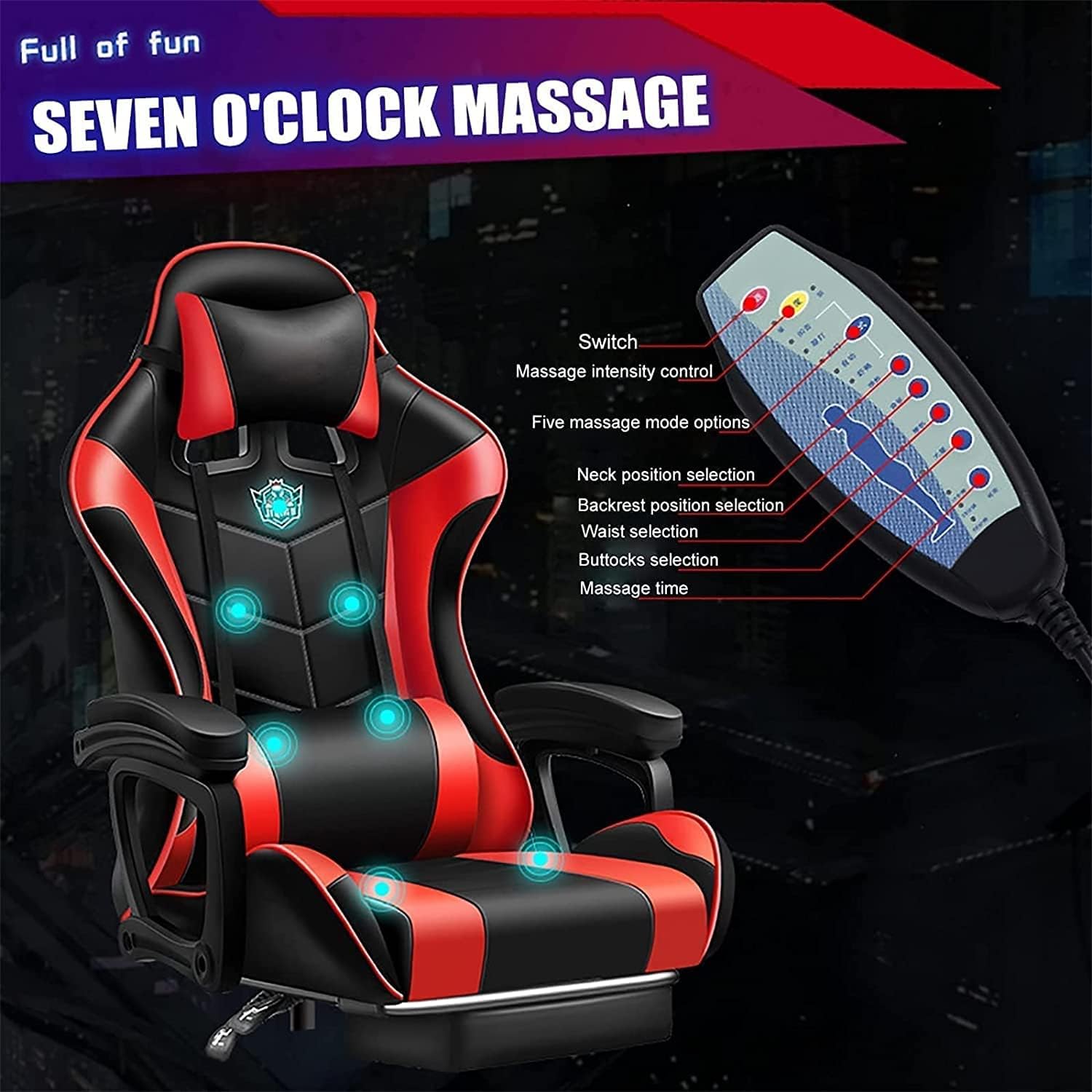 XOOFMASS RGB Gaming Chair with Massage and Footrest Large Ergonomic Computer Desk Chair Video Gaming Chair with Speakers and LED Light Effect, 90°-135° Adjustable Reclining Gamer Chair,White