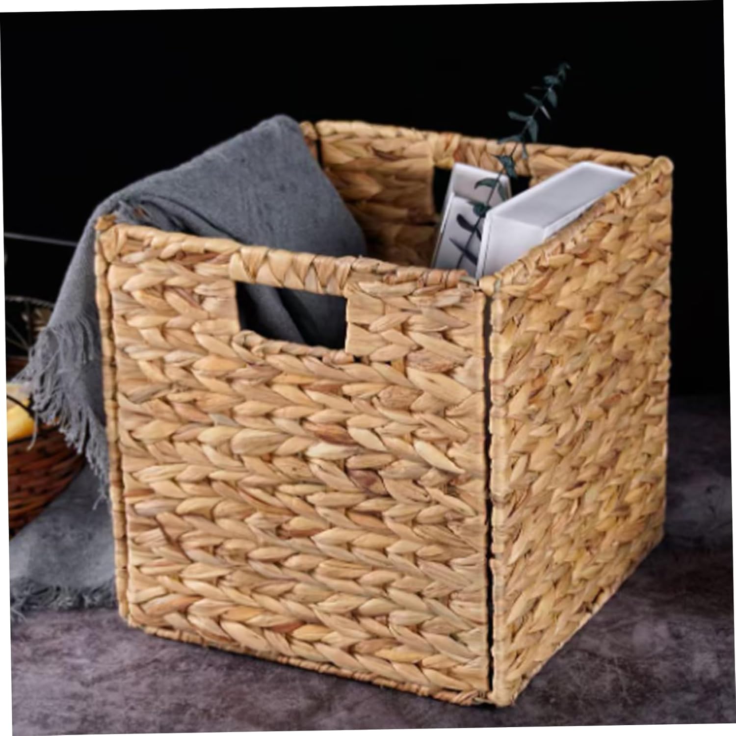 Cube Storage Organizer with Handle, 9.8 Inch Woven Basket Foldable Laundry Basket, Cube Storage Bin for Home, Shop, Laundry Room.