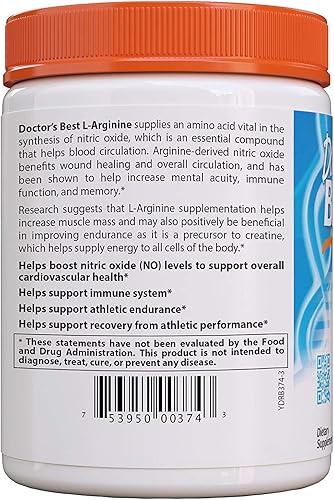 Miniatura 3 de Doctors Best Polvo de L-arginina HCL sin OMG vegano sin gluten sin soja ayuda a promover el crecimiento muscular 300 g