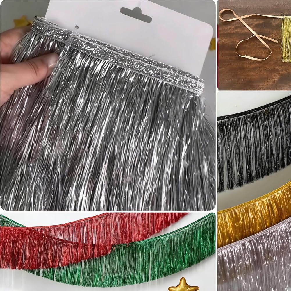Girlanda z frędzlami, metaliczna, 4 szt., 160 x 20 cm, krótka lameta, zasłona z frędzlami, tło, błyszcząca zasłona, serpentyna, zasłona foliowa, zasłona z frędzlami na uroczystości, imprezy