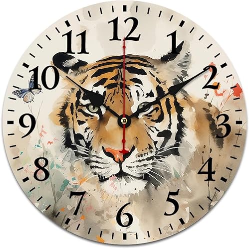 Reloj de pared Majestic Tiger redondo, creativo, decorativo, movimiento de cuarzo, para amantes del tigre de Bengala, de 10 pulgadas, para sala de