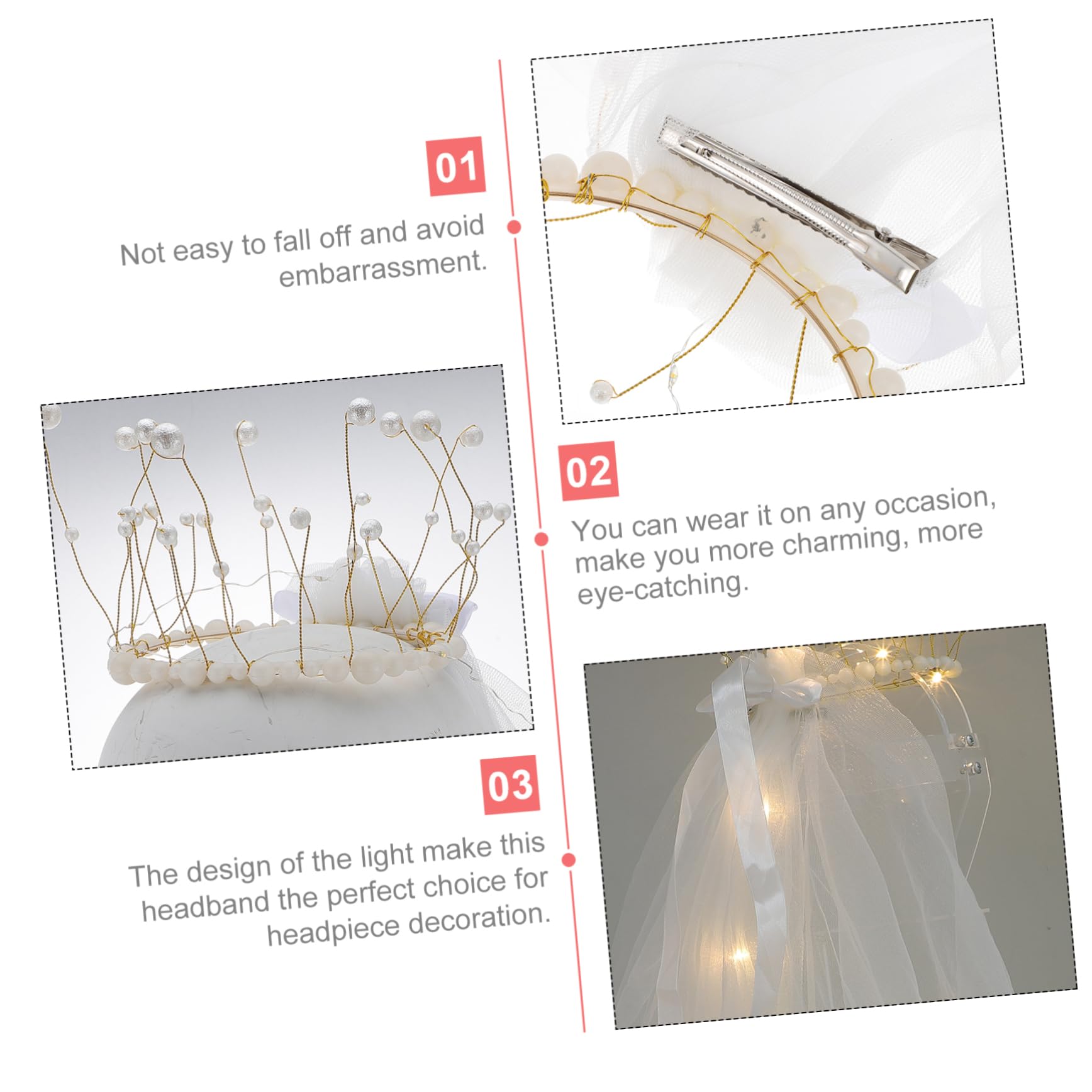 Copricapo da Sposa Velo da Sposa Abito da Sposa Bianco Veli a mantiglia Decorazione per Capelli da Sposa Veli per spose Decorazione Bianca Corona Decorazione Velo da Sposa a LED Ab