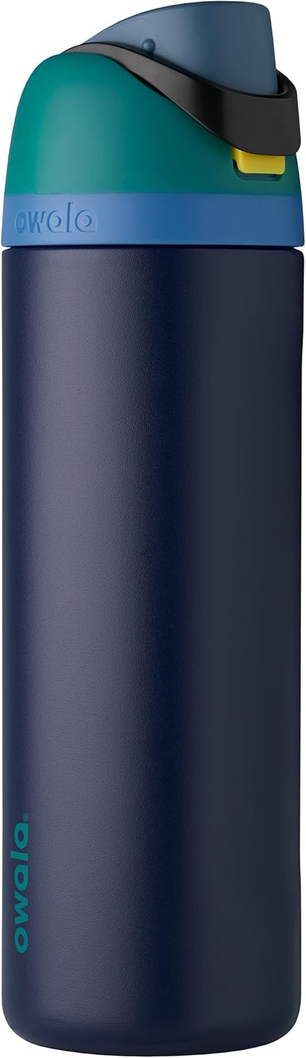 Owala FreeSip Insulated Stainless Steel Water Bottle with Straw for Sports and Travel, BPA-Free, 24-oz, Teal/Navy (Nautical Twilight)
