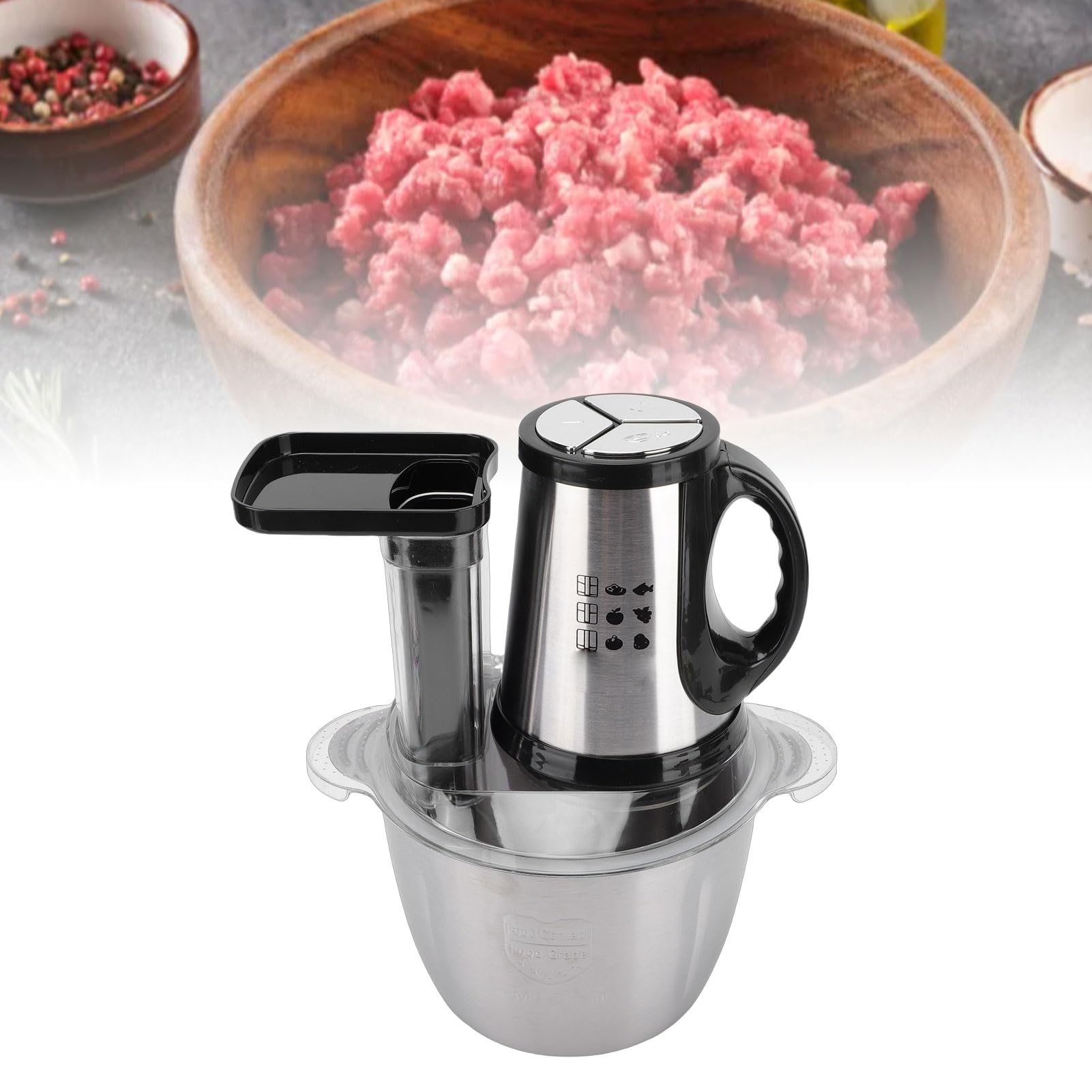 HEEPDD Procesador de Alimentos, Picadora de Carne, Picadora de Verduras, Motor de 300 W, Tazón de Acero Inoxidable de 3 Litros, Diseño Compacto de 9,8 X 12,6 Pulgadas para Preparación de Comidas en