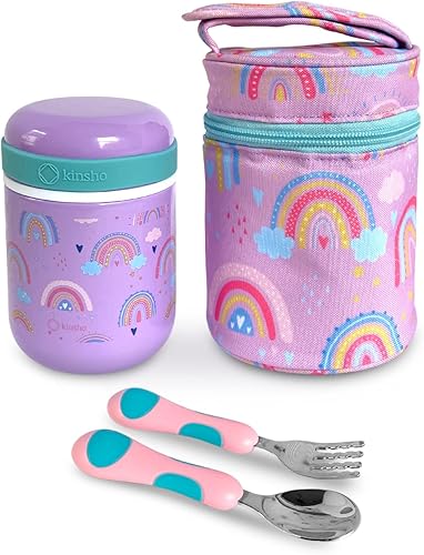 Termo infantil para comida caliente y sopa, lonchera aislada y juego de utensilios de acero inoxidable, recipiente para almuerzos calientes de niñas