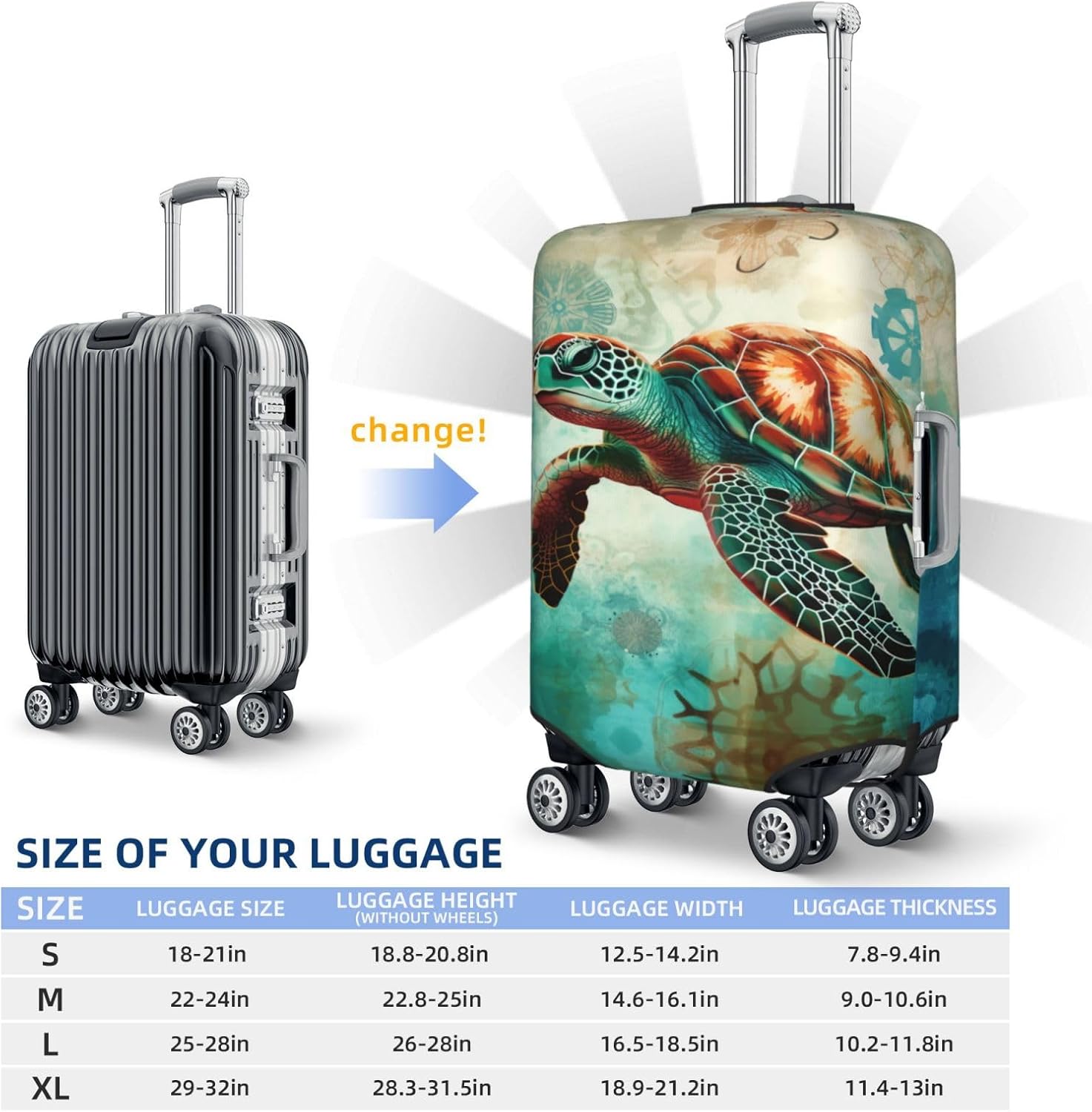 Sea Turtle Beach Travel Suitcase Cover, Ocean Animals Washable Luggage Cover XL - Fits 29-32 inch luggage(No Suitcase)