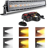 Vista 18 de Barra de luz LED curva de 52 pulgadas y 300 W, luz estroboscópica blanca/ámbar con seis modos, luces de conducción antiniebla, combo de penetración