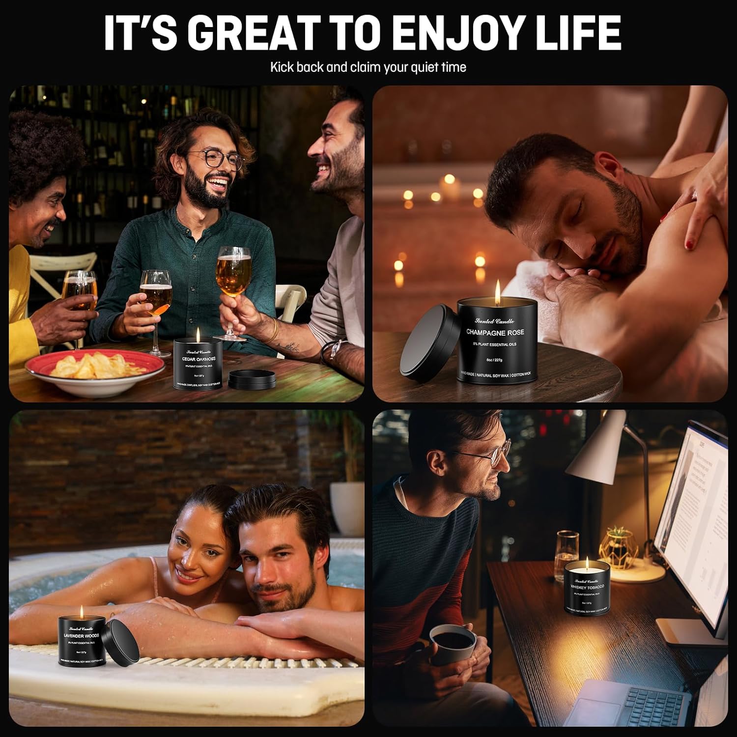 Luxury Scented Candles for Men Gift Set - 6 Pack x 8oz Natural Soy Wax Candles, Masculine Aromatherapy Candles with Essential Oils, Long Lasting Strong Scented Candles for Home, Father's Gifts