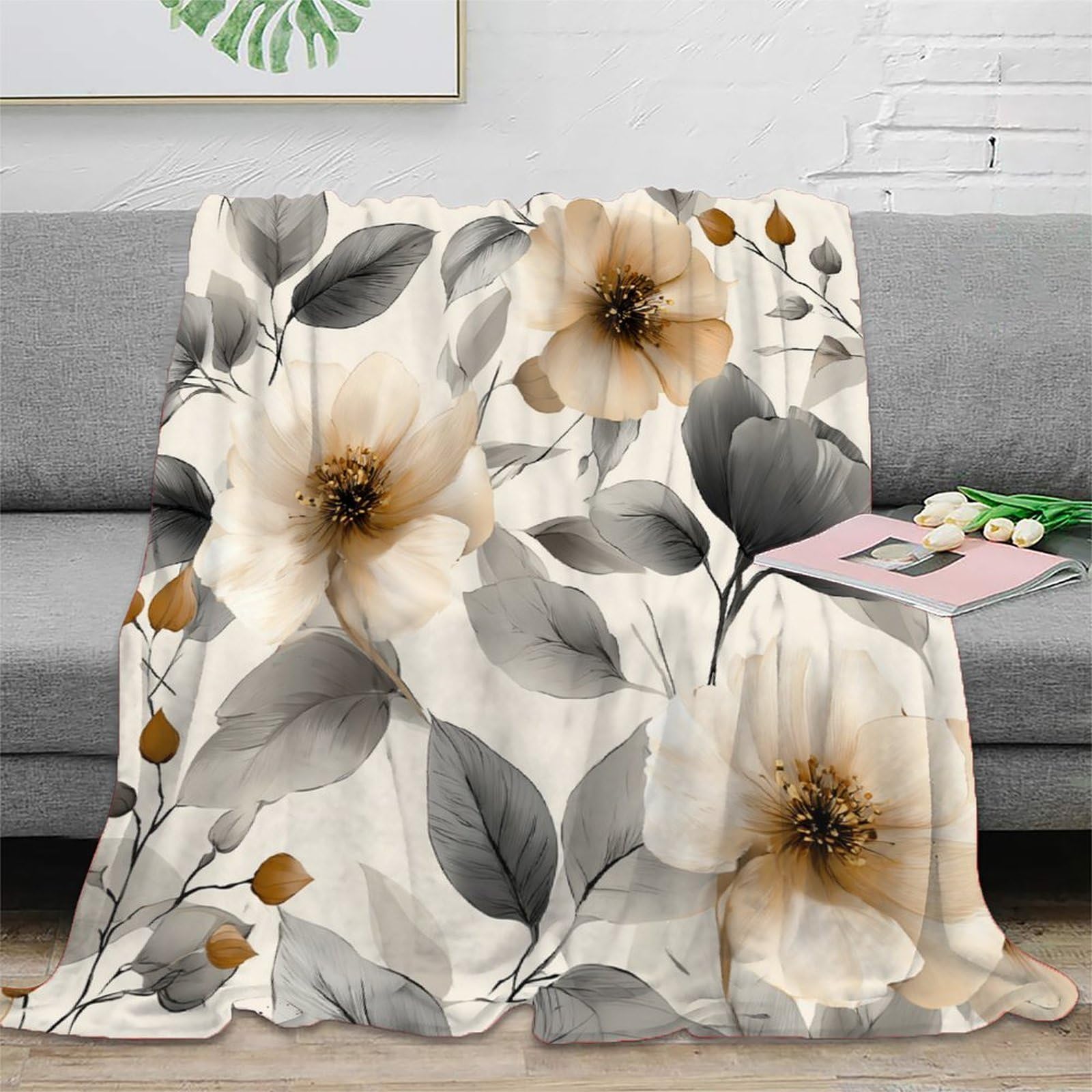 Couverture microfibre motif floral au fini vintage haut de gamme