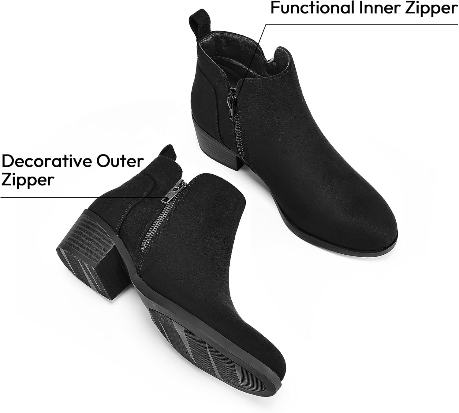 mysoft Women's Ankle Boots Low Chunky Heel Round Toe Casual Comfortable Short Booties with Side Zipper - Image 4